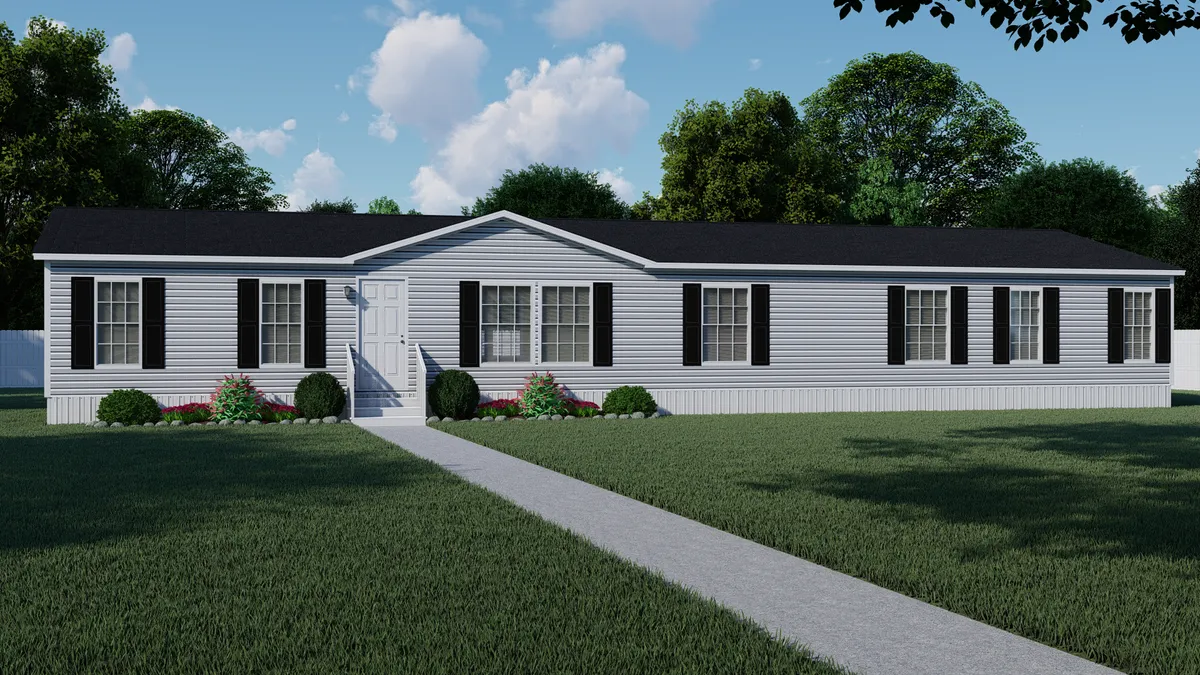 A 3d rendering of a mobile home.