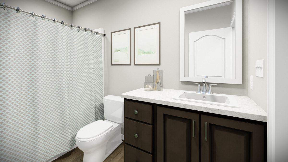 A 3d rendering of a bathroom with a toilet and shower.