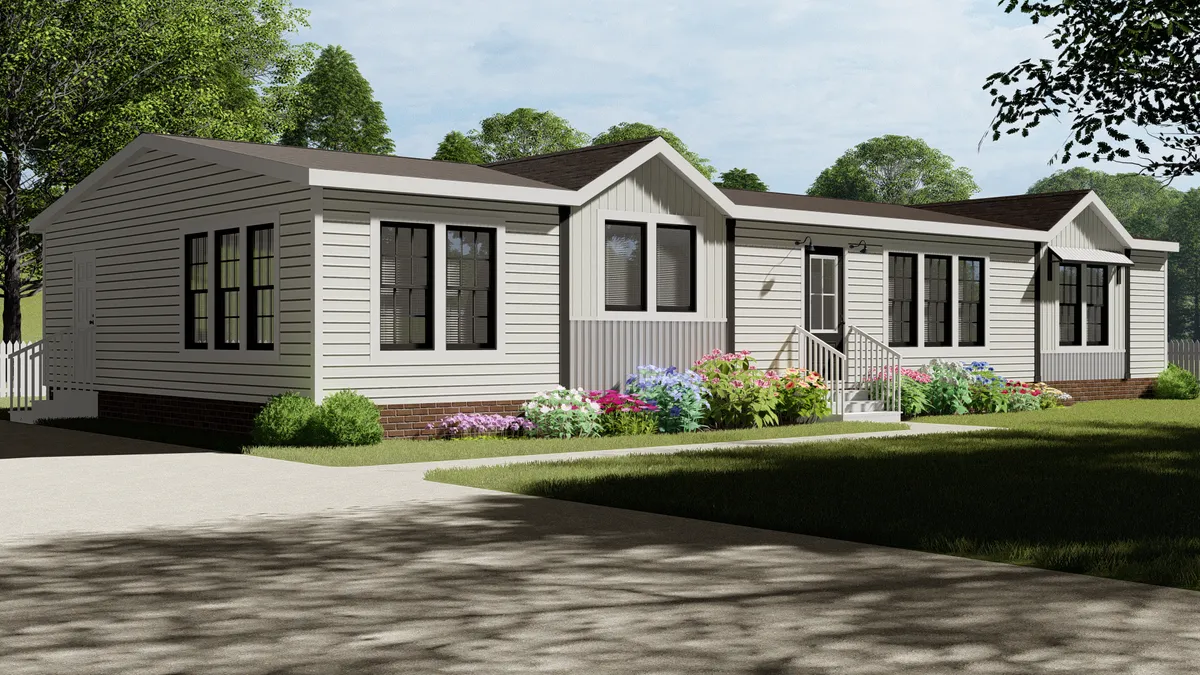 A 3d rendering of a mobile home.