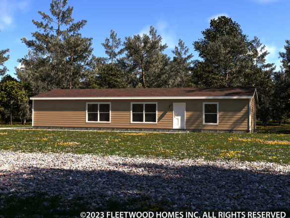 A 3d rendering of a mobile home.