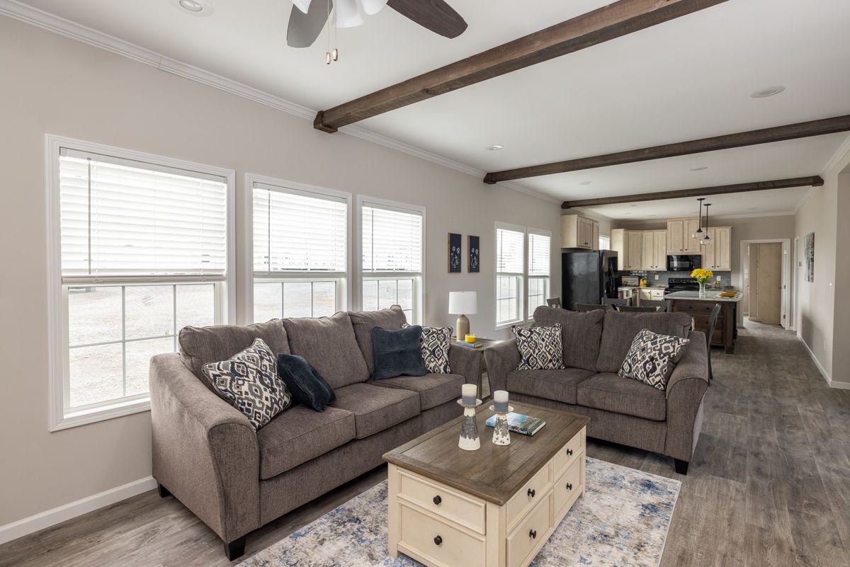 2971d76e-e617-40f7-bdd9-639b0db79963 A living room with couches and a ceiling fan.