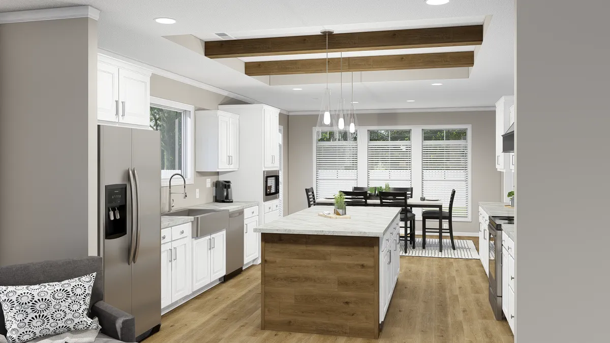 2d160764-bdea-439e-b44d-879c4281d8d4 A rendering of a kitchen with white cabinets and wood floors.