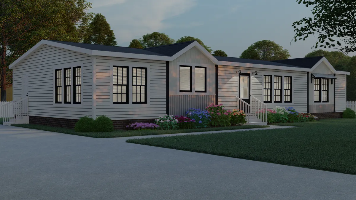 A 3d rendering of a mobile home.