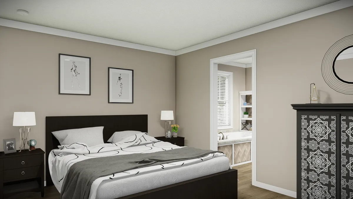 3275d009-2d89-4904-900e-0023bea20fb3 A 3d rendering of a bedroom with a bed and dresser.