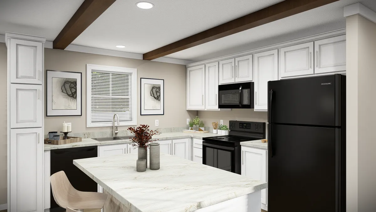 61300689-ab67-4b0a-b87a-d2da1538e51b A rendering of a kitchen with white cabinets and black appliances.