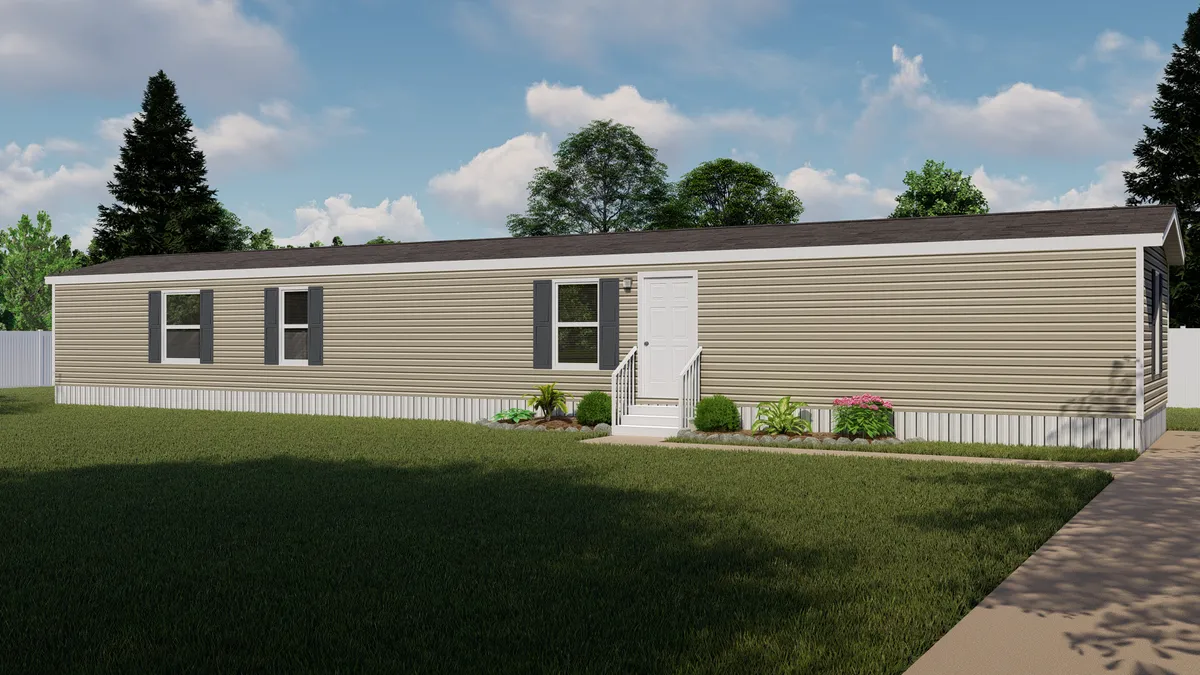 A 3d rendering of a mobile home.