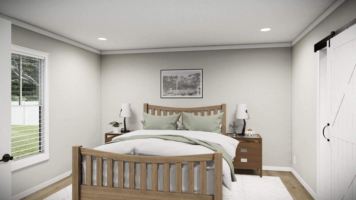 69909685-edb2-489c-914b-00e9e6aae821 A rendering of a small bedroom with a bed and dresser.