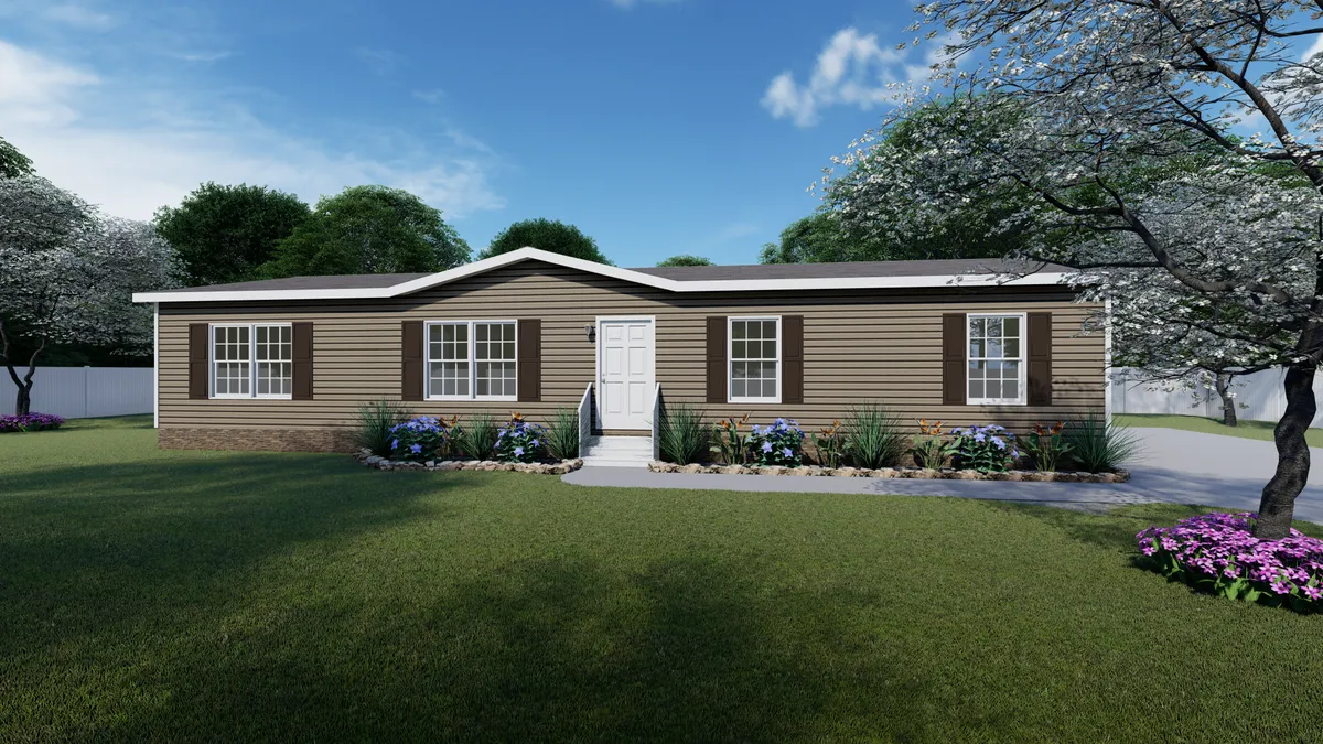 69f6425d-9f32-4b48-b791-e48d131b5bba A rendering of the front of a mobile home.