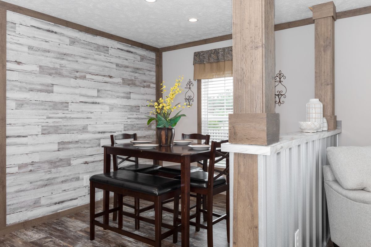 mobile home, living room, dining room