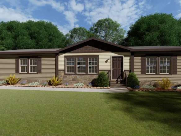 A 3d rendering of a mobile home.
