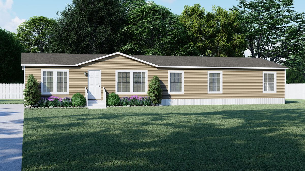 A 3d rendering of a mobile home.
