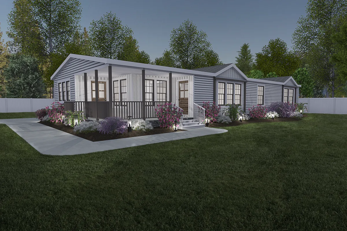 A 3d rendering of a mobile home.