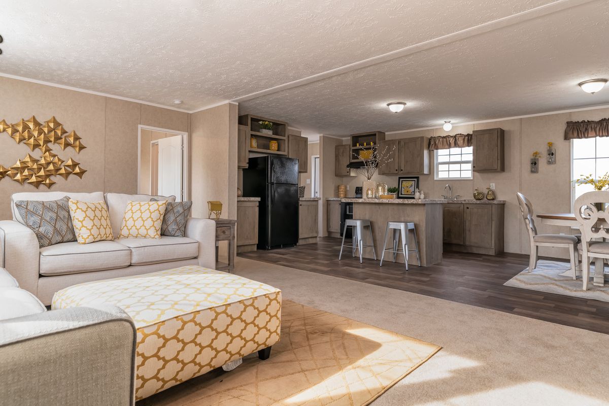 Mobile home, living room, kitchen