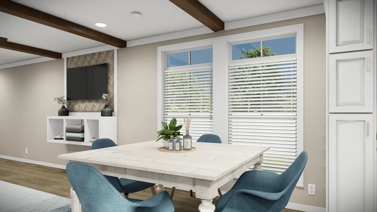 a1a98f6f-58a7-48ad-8c05-a21ed7982f13 A rendering of a dining room with blue chairs.