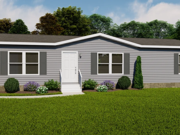 A rendering of a small mobile home.