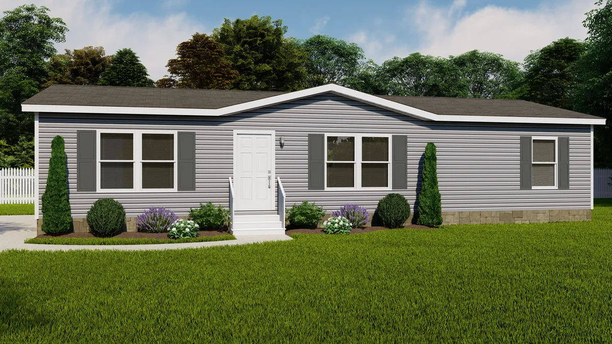 A rendering of a small mobile home.