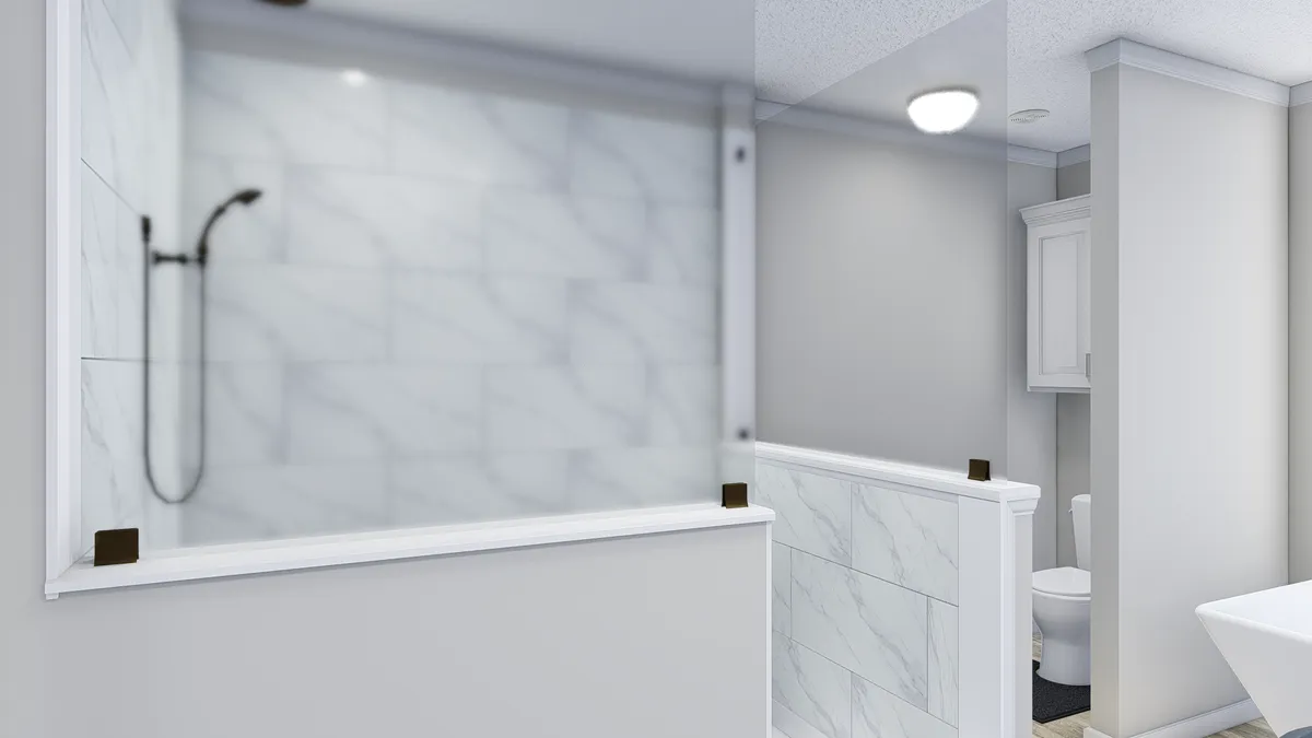 A 3d rendering of a bathroom with a tub and shower.