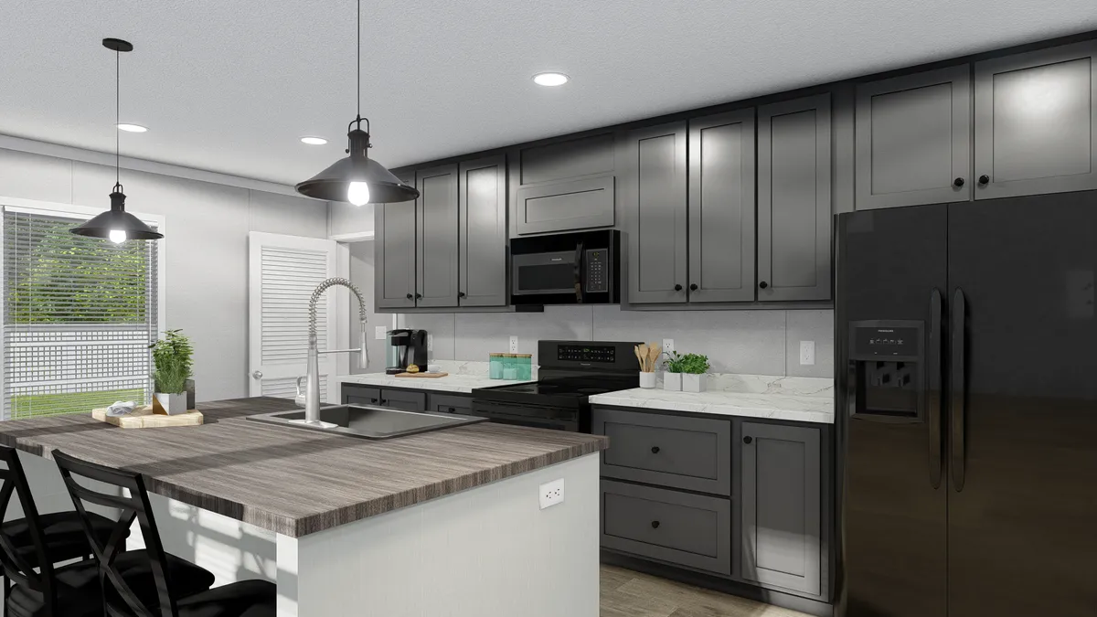 d6fcb23b-1983-4d30-8fdc-3fdac07e1f7d kitchen, gray cabinets, black appliances.
