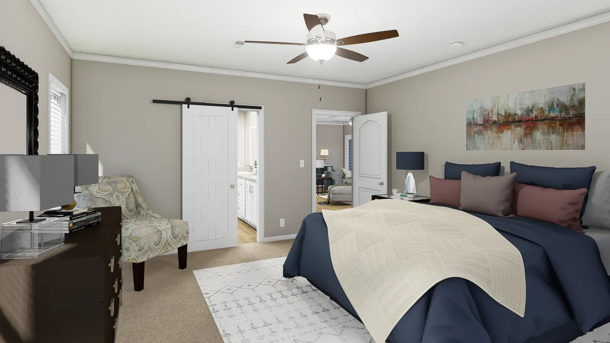 eabfbd5f-15c6-4cb3-b8c1-72334ec754c7 A 3d rendering of a bedroom with a ceiling fan.