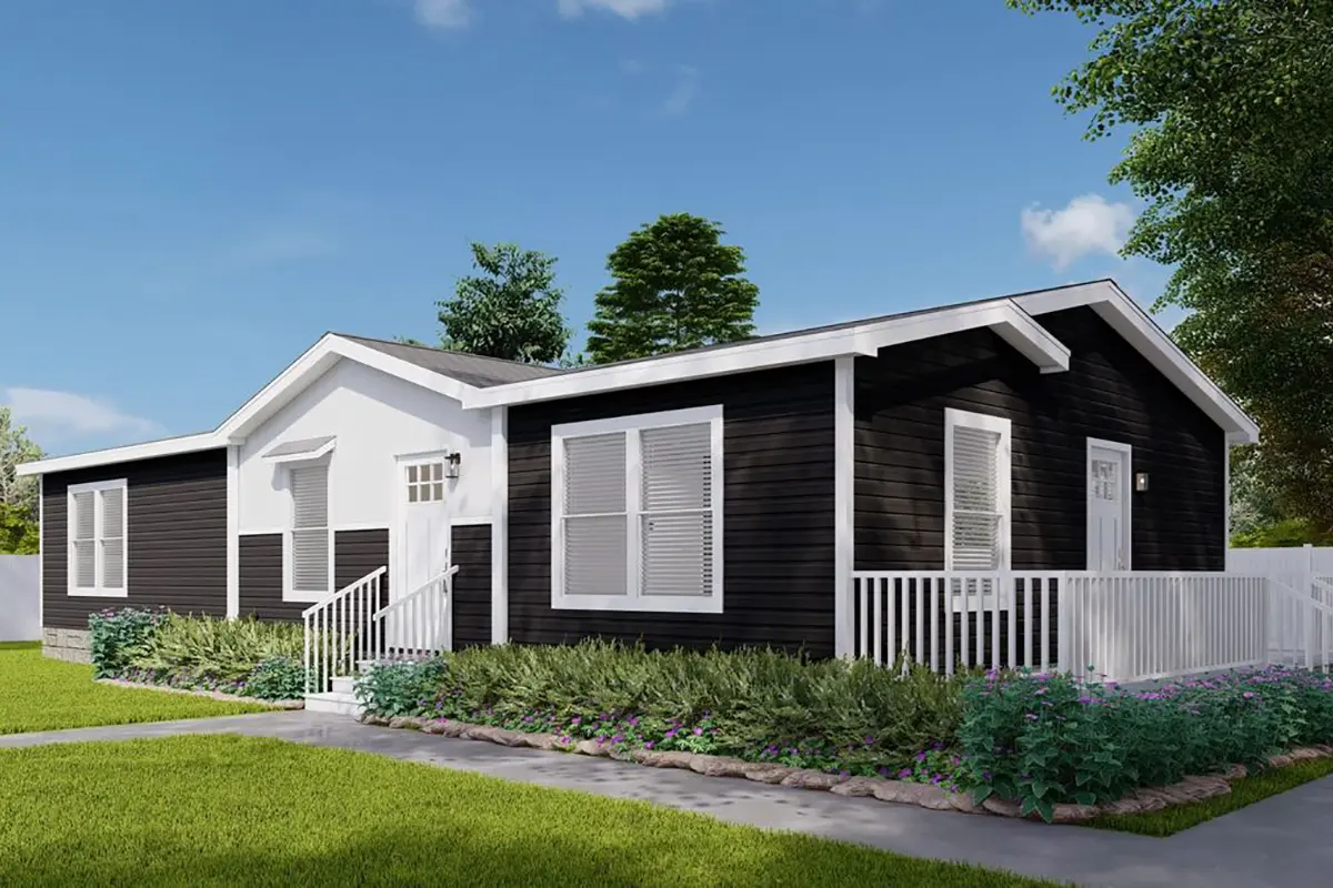 A black and white house with white trim.