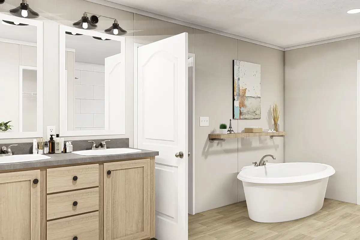 A bathroom with a tub and sink.
