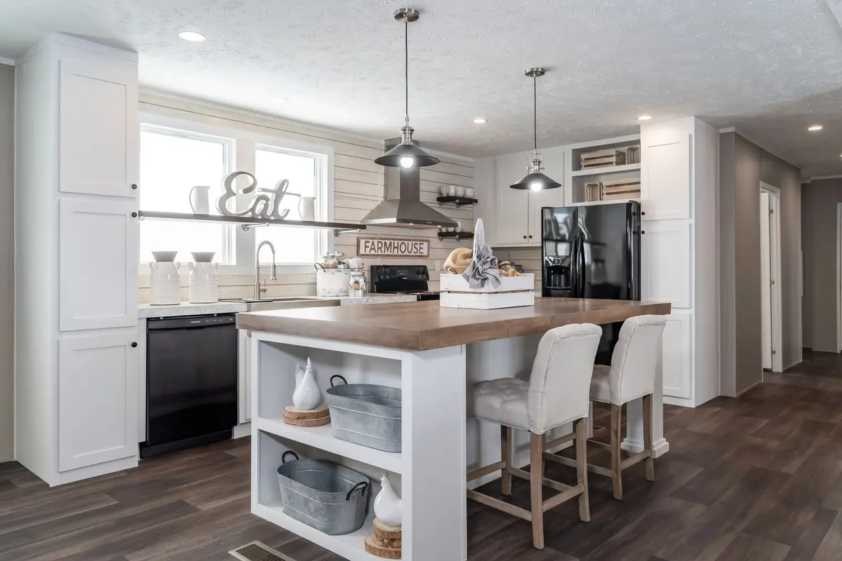 A kitchen with a large island.