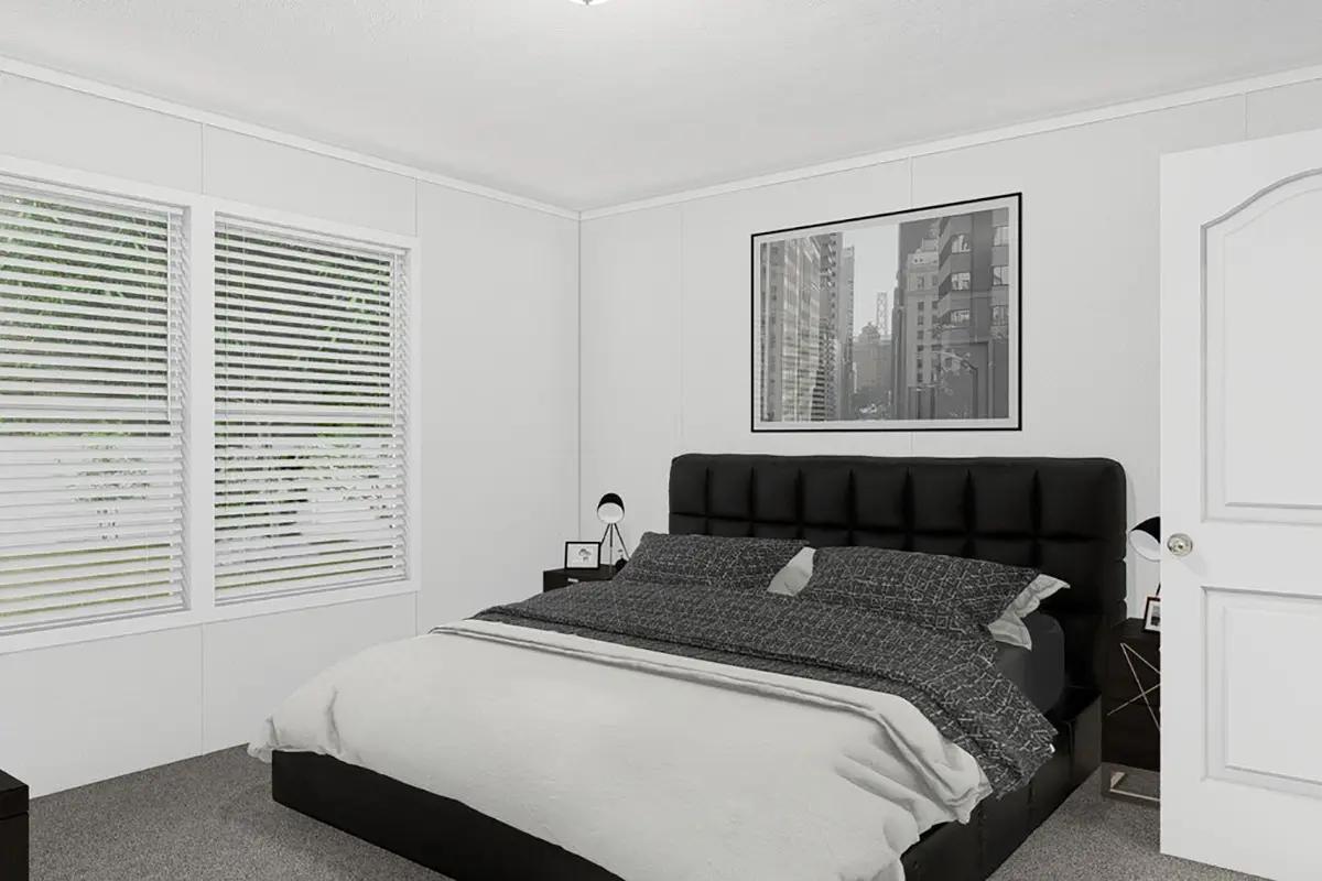A bed in a room.