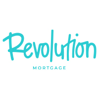 Logo of revolution mortgage, featuring the word "revolution" in stylized teal script above the phrase "mobile home financing" in smaller font.