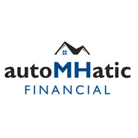 Logo of autoMHatic Financial, featuring black text with a stylized house roof integrated into the "M" to signify mobile home financing. The word "Financial" is written in blue below.