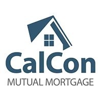 Logo for CalCon Mutual Mortgage featuring a stylized blue house icon above the company name in blue and gray text on a white background, highlighting expertise in mobile home financing.