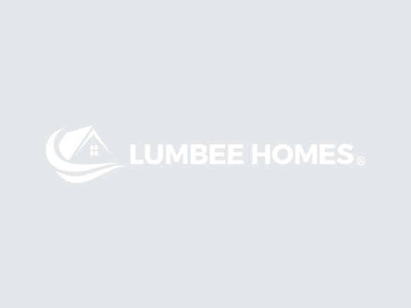 Lumbee Homes logo featuring a stylized house with a wave design next to the company name in bold uppercase letters on a light gray background.